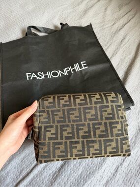 Fendi Jacquard FF 1974 Medium Trapezoid Beauty Pouch in Tobacco Moro